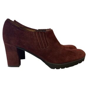 Anyi Lu Italian Suede Burgundy Booties with 3 Inch Heel EU Size 40.5